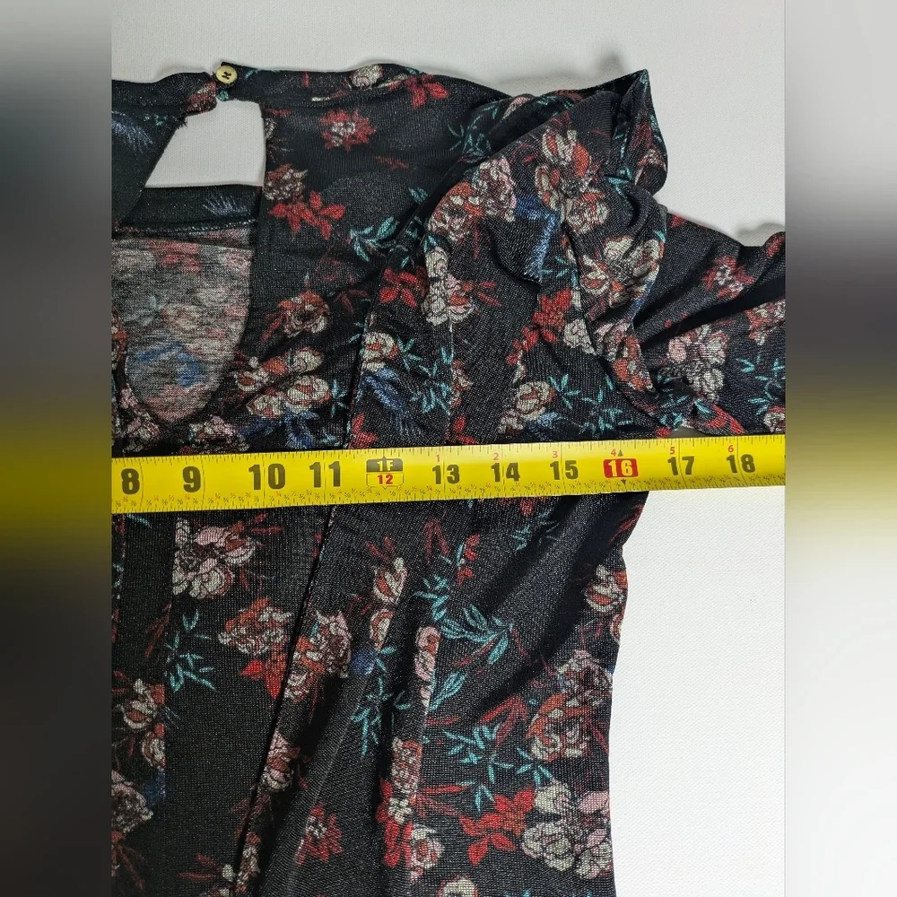 Free People EUC Womens Size Xs 3/4 Sleeve Floral Black Red Blouse Shirt Top Boho - Picture 12 of 14